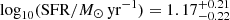 $ \log_{10}(\mathrm{SFR}/M_{\odot}\,\mathrm{yr}^{-1}) = 1.17_{-0.22}^{+0.21} $