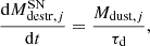 $$ \begin{aligned} \frac{\mathrm{d}M^\mathrm{SN}_{\mathrm{destr}, j}}{\mathrm{d}t}=\frac{M_{\mathrm{dust}, j}}{\tau _{\rm d}}, \end{aligned} $$