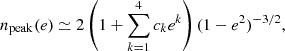 $$ \begin{aligned} n_{\mathrm{peak} }(e) \simeq 2\left(1+\sum _{k=1}^4 c_k e^k\right)(1-e^2)^{-3/2}, \end{aligned} $$