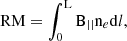 $$ \begin{aligned} \mathrm{RM} = \int _0^\mathrm{L} \mathrm{B}_{||} \mathrm{n}_{e} \mathrm{d}l, \end{aligned} $$