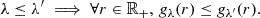 $$ \begin{aligned} \lambda \le \lambda ^{\prime } \implies \forall r \in \mathbb{R} _+,\, g_\lambda (r) \le g_{\lambda ^{\prime }}(r). \end{aligned} $$