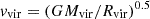 $ {v}_{\mathrm{vir}}=\left(G M_{\mathrm{vir}}/R_{\mathrm{vir}}\right)^{0.5} $