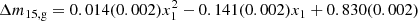 $$ \begin{aligned} \Delta m_{\rm {15,g} } = 0.014(0.002)x_{1}^{2} - 0.141(0.002)x_{1} + 0.830(0.002) \end{aligned} $$