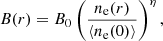 $$ \begin{aligned} B(r) = B_0 \left(\frac{n_{\rm e}(r)}{\langle n_{\rm e}(0)\rangle }\right)^{\eta }, \end{aligned} $$