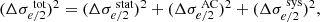 $$ \begin{aligned} (\Delta \sigma _{e/2}^{\text{ tot}})^2 = (\Delta \sigma _{e/2}^{\text{ stat}})^2 + (\Delta \sigma _{e/2}^{\text{ AC}})^2 + (\Delta \sigma _{e/2}^{\text{ sys}})^2, \end{aligned} $$