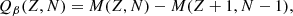 $$ \begin{aligned} Q_\beta (Z,N)=M(Z,N)-M(Z+1,N-1) , \end{aligned} $$