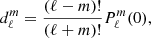 $$ \begin{aligned} d^m_{\ell }= \dfrac{(\ell -m) !}{(\ell +m )!}P_{\ell }^{m}(0), \end{aligned} $$