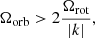 $$ \begin{aligned} \Omega _{\mathrm{orb} }>2\dfrac{\Omega _{\mathrm{rot} }}{\vert k\vert }, \end{aligned} $$