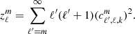 $$ \begin{aligned} z_{\ell }^m=\sum _{\ell ^{\prime }=m}^{\infty } \ell ^{\prime }(\ell ^{\prime }+1)(c_{\ell ^{\prime },\ell ,k}^m)^2. \end{aligned} $$