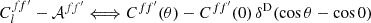 $$ \begin{aligned} C_l^{ff^{\prime }} - \mathcal{A} ^{ff^{\prime }} \Longleftrightarrow C^{ff^{\prime }}(\theta ) - C^{ff^{\prime }}(0) \, \delta ^\mathrm{D}(\cos \theta - \cos 0) \end{aligned} $$