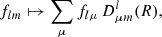 $$ \begin{aligned} f_{lm} \mapsto \sum _{\mu } f_{l\mu } \, D^l_{\mu m}(R), \end{aligned} $$