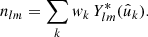$$ \begin{aligned} n_{lm} = \sum _{k} w_k \, Y_{lm}^*(\hat{u}_k). \end{aligned} $$