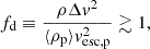 $$ \begin{aligned} f_\mathrm{d} \equiv \frac{\rho \Delta v^2}{\langle \rho _\mathrm{p} \rangle v_\mathrm{esc,p} ^2} \gtrsim 1, \end{aligned} $$