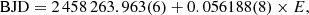 $$ \begin{aligned} \mathrm{BJD} = 2\,458\,263.963(6) + 0.056188(8) \times E , \end{aligned} $$