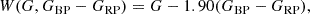 $$ \begin{aligned} W(G, G_{\rm BP}-G_{\rm RP}) = G - 1.90(G_{\rm BP}-G_{\rm RP}), \end{aligned} $$