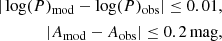 $$ \begin{aligned} \begin{aligned} |\log (P)_{\rm mod} - \log (P)_{\rm obs}| \le 0.01, \\ |A_{\rm mod} - A_{\rm obs}| \le 0.2 \,\mathrm{mag}, \end{aligned} \end{aligned} $$