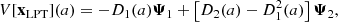 $$ \begin{aligned} {V}[\mathbf x _\mathrm{LPT} ](a)&= - D_1(a) \boldsymbol{\Psi }_1 + \left[D_2(a) - D_1^2(a)\right] \boldsymbol{\Psi }_2 , \end{aligned} $$