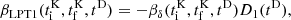 $$ \begin{aligned} \beta _\mathrm{LPT1} (t_\mathrm{i} ^\mathrm{K} , t_\mathrm{f} ^\mathrm{K} , t^\mathrm{D} )&= - \beta _\delta (t_\mathrm{i} ^\mathrm{K} , t_\mathrm{f} ^\mathrm{K} , t^\mathrm{D} ) D_1(t^\mathrm{D} ), \end{aligned} $$