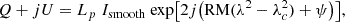 $$ \begin{aligned} Q + jU = L_p\ I_{\rm smooth}\ \mathrm{exp} \big [ 2j \big ( \mathrm{RM} (\lambda ^2 - \lambda _c^2) + \psi \big ) \big ], \end{aligned} $$