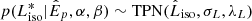 $ p(L_{\mathrm{iso}}^* | \hat{E}_p, \alpha, \beta) \sim \mathrm{TPN}(\hat{L}_{\mathrm{iso}}, \sigma_L, \lambda_L) $