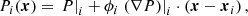 $$ \begin{aligned} P_i(\boldsymbol{x})=\left.P\right|_i+\phi _i\left.\left(\nabla P\right)\right|_i\cdot \left(\boldsymbol{x}-\boldsymbol{x}_i\right) ,\end{aligned} $$