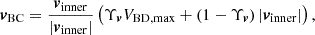 $$ \begin{aligned} \boldsymbol{v}_{\rm BC}=\frac{\boldsymbol{v}_{\rm inner}}{\left|\boldsymbol{v}_{\rm inner}\right|}\left(\Upsilon _{\boldsymbol{v}}V_{\rm BD, \max }+\left(1-\Upsilon _{\boldsymbol{v}}\right)\left|\boldsymbol{v}_{\rm inner}\right|\right), \end{aligned} $$