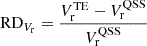$ \mathrm{RD}_{V_{\mathrm{r}}}=\frac{V_{\mathrm{r}}^{\mathrm{TE}}-V_{\mathrm{r}}^{\mathrm{QSS}}}{V_{\mathrm{r}}^{\mathrm{QSS}}} $