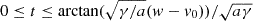 $ 0\le t\le \arctan(\sqrt{\gamma/a}(w-v_0))/\sqrt{a\gamma} $