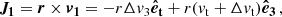 $$ \begin{aligned} \boldsymbol{J_1} = \boldsymbol{r} \times \boldsymbol{v_1} = -r \Delta v_{\rm 3} \boldsymbol{\hat{e}_{\rm t}} + r ( v_{\rm t} + \Delta v_{\rm t} ) \boldsymbol{\hat{e}_{\rm 3}} \, , \end{aligned} $$