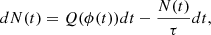 $$ \begin{aligned} dN(t) = Q(\phi (t))dt - \frac{N(t)}{\tau }dt, \end{aligned} $$