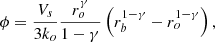 $$ \begin{aligned} \phi = \frac{V_{s}}{3k_o}\frac{r_{o}^{\gamma }}{1-\gamma }\left(r_{b}^{1-\gamma }-r_{o}^{1-\gamma }\right), \end{aligned} $$