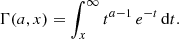 $$ \begin{aligned} \Gamma (a,x)=\int _x^\infty t^{a-1}\,e^{-t}\,\mathrm{d}t. \end{aligned} $$