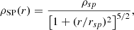 $$ \begin{aligned} \rho _{\rm SP}(r) = \frac{\rho _{sp}}{\left[1+(r/r_{sp})^2\right]^{5/2}}, \end{aligned} $$