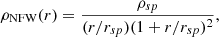 $$ \begin{aligned} \rho _{\rm NFW}(r) = \frac{\rho _{sp}}{(r/r_{sp})(1+r/r_{sp})^2}, \end{aligned} $$
