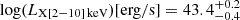 $ \log(L_\mathrm{X[2{-}10]\,keV})[\mathrm{erg/s}]=43.4^{+0.2}_{-0.4} $