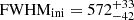 $ \mathrm{FWHM_{ini} = 572^{+33}_{-42}} $