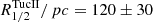$ R^{\mathrm{TucII}}_{1/2}/\,{pc} = 120 \pm 30 $