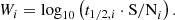 $$ \begin{aligned} W_i = \log _{10} \left( t_{1/2, i} \cdot \mathrm{S/N}_i \right). \end{aligned} $$