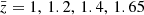 $ \bar{z} = 1,\,1.2,\,1.4,\,1.65 $