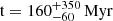 $ \mathrm{t} = 160^{+350}_{-60}\,\mathrm{Myr} $