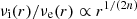 $ {\nu_{\rm{i}}}(r)/{\nu_{\rm{e}}}(r)\propto r^{1/(2n)} $