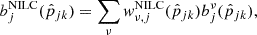 $$ \begin{aligned} b^\mathrm{NILC}_j(\hat{p}_{jk}) = \sum _{\nu } w^\mathrm{NILC}_{\nu , j}(\hat{p}_{jk}) b^\nu _j(\hat{p}_{jk}), \end{aligned} $$