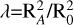$\lambda = {\rm{R}}_A^2/{\rm{R}}_0^2$