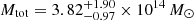 $ M_{\mathrm{tot}}=3.82^{+1.90}_{-0.97}\times10^{14}\,M_{\odot} $