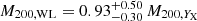$ M_{200, \mathrm{WL}}=0.93_{-0.30}^{+0.50}\,M_{200, Y_{\mathrm{X}}} $