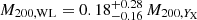 $ M_{200, \mathrm{WL}}=0.18^{+0.28}_{-0.16}\,M_{200, Y_{\mathrm{X}}} $