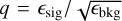 $q = {_{{\rm{sig}}}}/\sqrt {{_{{\rm{bkg}}}}} $