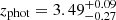 $ z_{\mathrm{phot}} = 3.49_{-0.27}^{+0.09} $