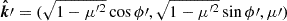 $ \boldsymbol{\hat{k}}{\prime}=(\sqrt{1-\mu^{\prime2}}\cos\phi{\prime}, \sqrt{1-\mu^{\prime2}}\sin\phi{\prime},\mu{\prime}) $