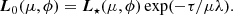 $$ \begin{aligned} \boldsymbol{L}_0(\mu , \phi )=\boldsymbol{L}_{\star }(\mu , \phi ) \exp (-\tau /\mu \lambda ). \end{aligned} $$